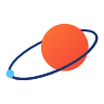 Full mark: a thin orbit, a coral focal body, and a blue satellite